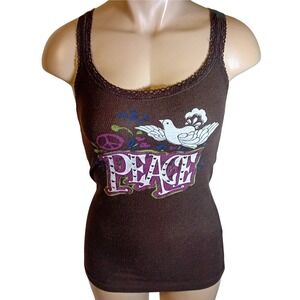 Vintage Y2K Women Juniors Lucky Tees Peace Dove Graphic Tank Top Festival Boho S